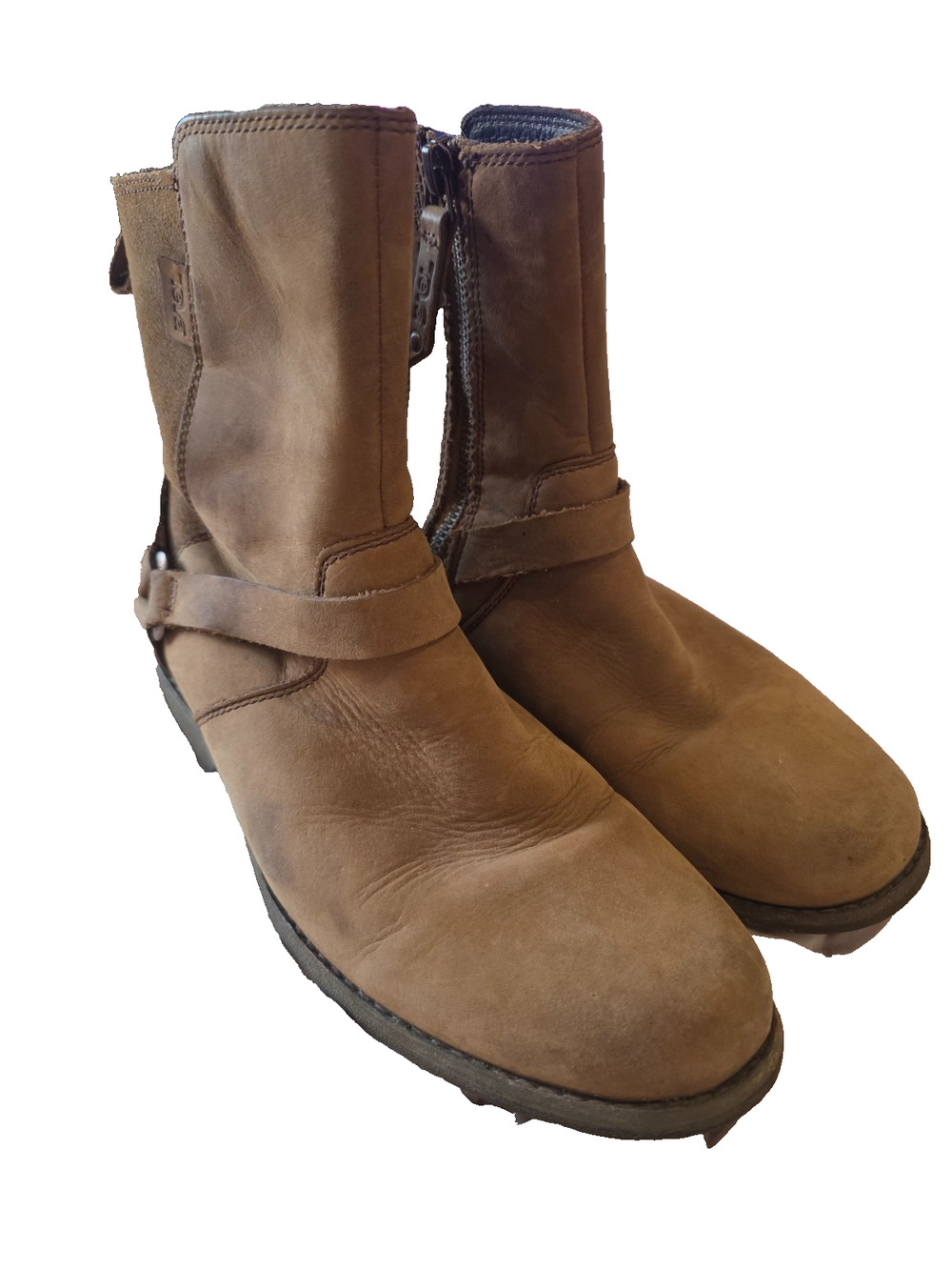 Teva Harness Moto Mid Boots Womens 7 Brown Waterproof Leather Suede Zip Western